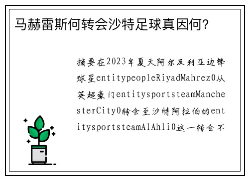 马赫雷斯何转会沙特足球真因何？