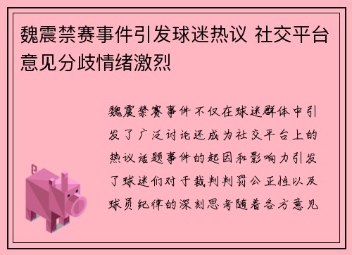 魏震禁赛事件引发球迷热议 社交平台意见分歧情绪激烈