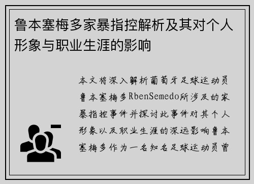 鲁本塞梅多家暴指控解析及其对个人形象与职业生涯的影响